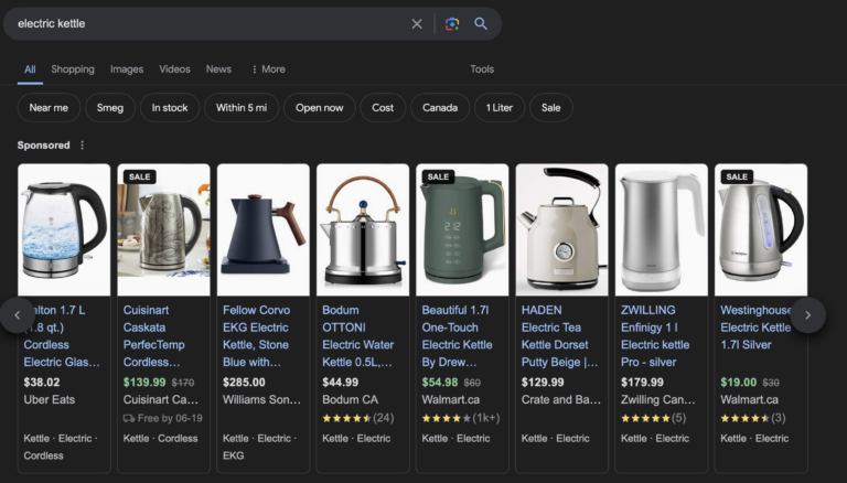 Electric kettles with Sale labels