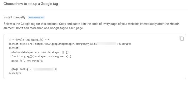 Google tag tracking code