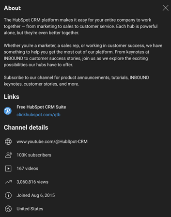 HubSpot YouTube channel description