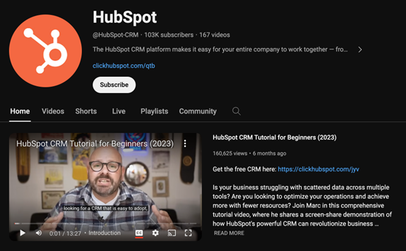 HubSpot YouTube channel