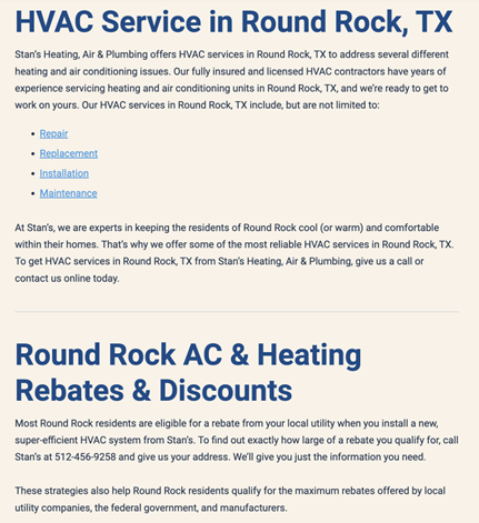 Location landing page copy