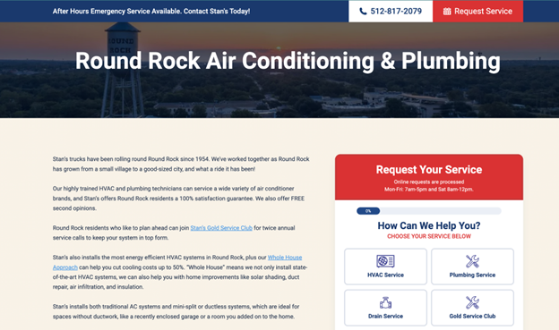 Location landing page example