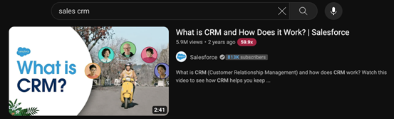 Sales CRM YouTube search