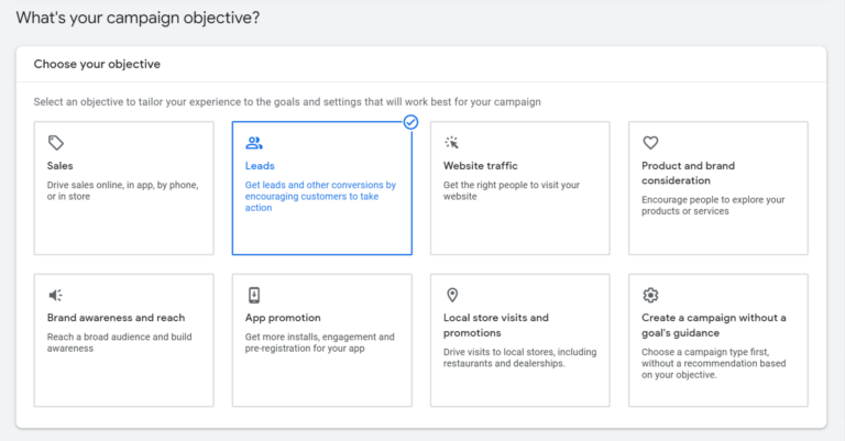 Select campaign objective for dentists