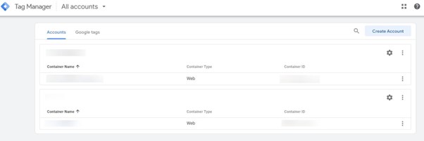 Tag Manager management page