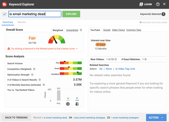 TubeBuddy keyword research