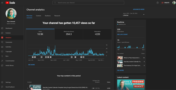 YouTube Studio Analytics