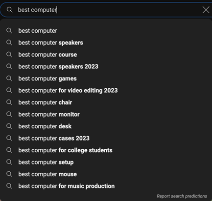 YouTube autocomplete example