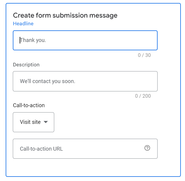 Form submission message