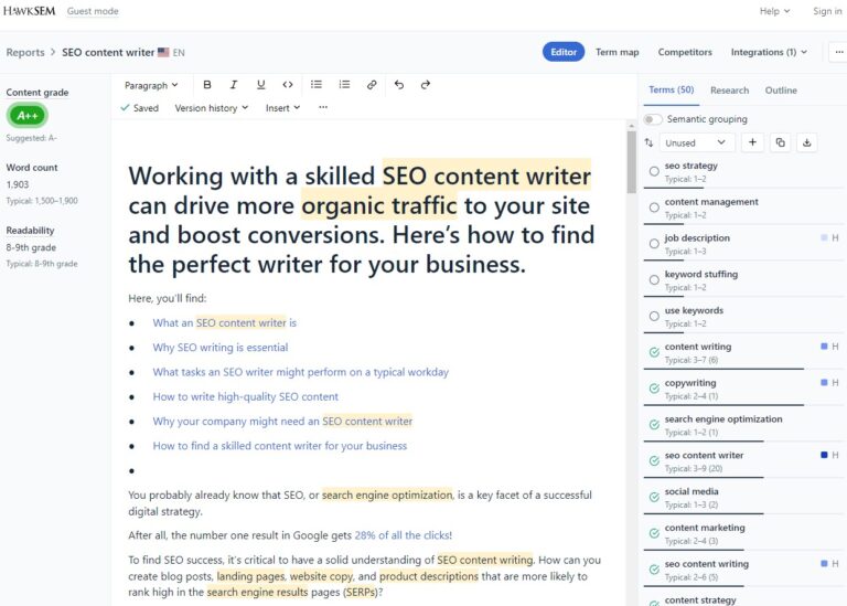 Example of SEO content writing in Clearscope