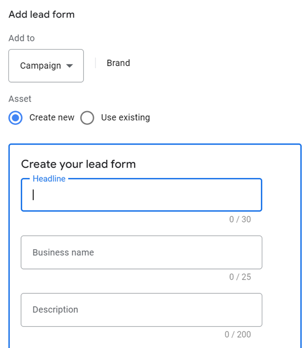 Set up your lead form asset