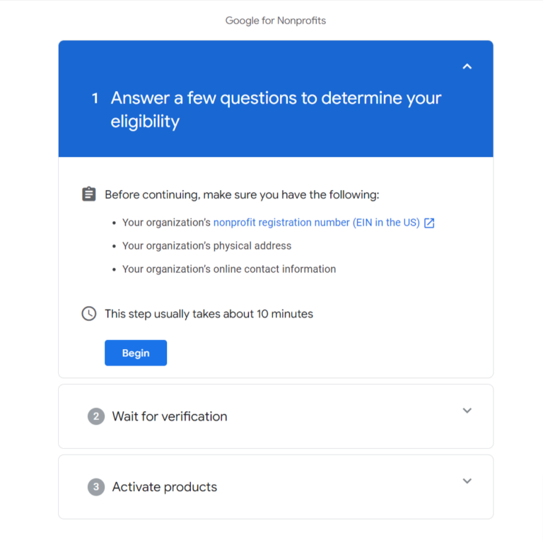 Answer questions to determine your eligibility for Google Ad Grants