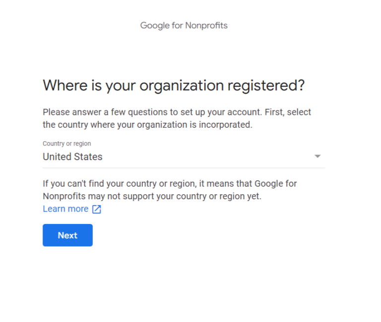 Choose where your nonprofit organization is based