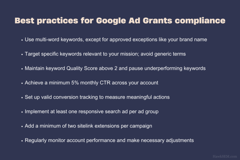 Best practices for Google Ad Grants compliance 