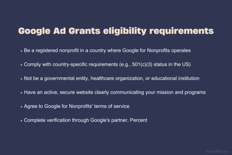 Google Ad Grants eligibility requirements