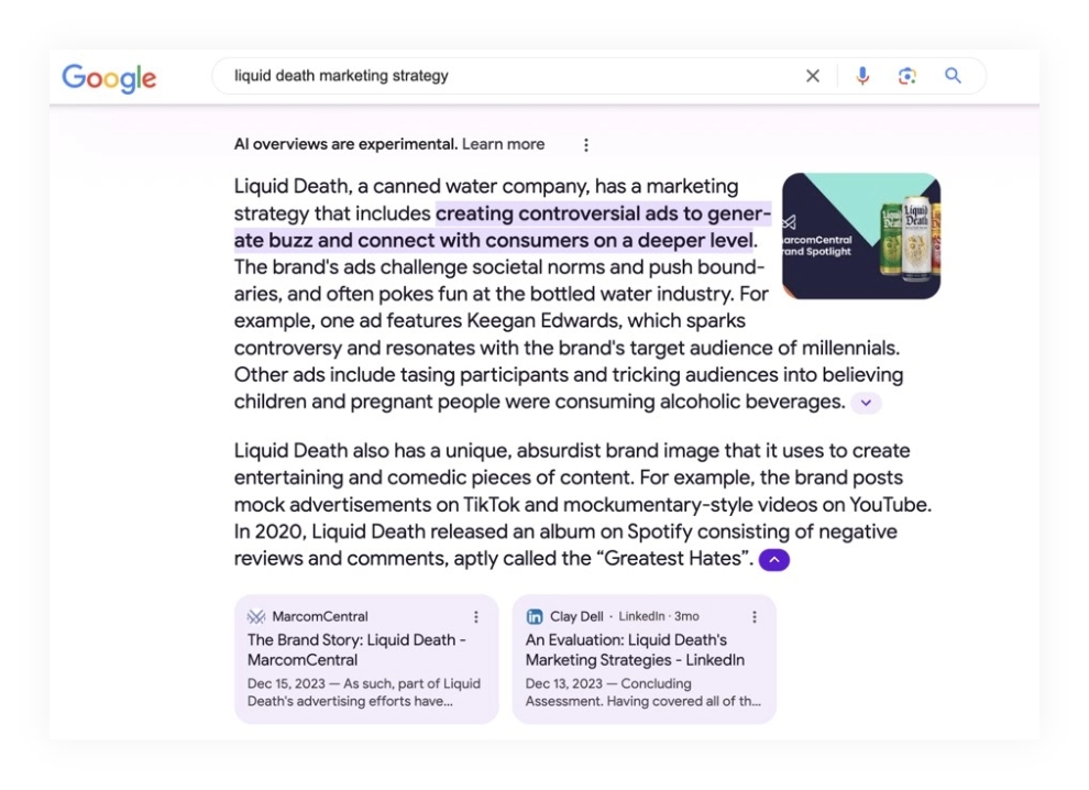 Liquid Death AI Overview SEO