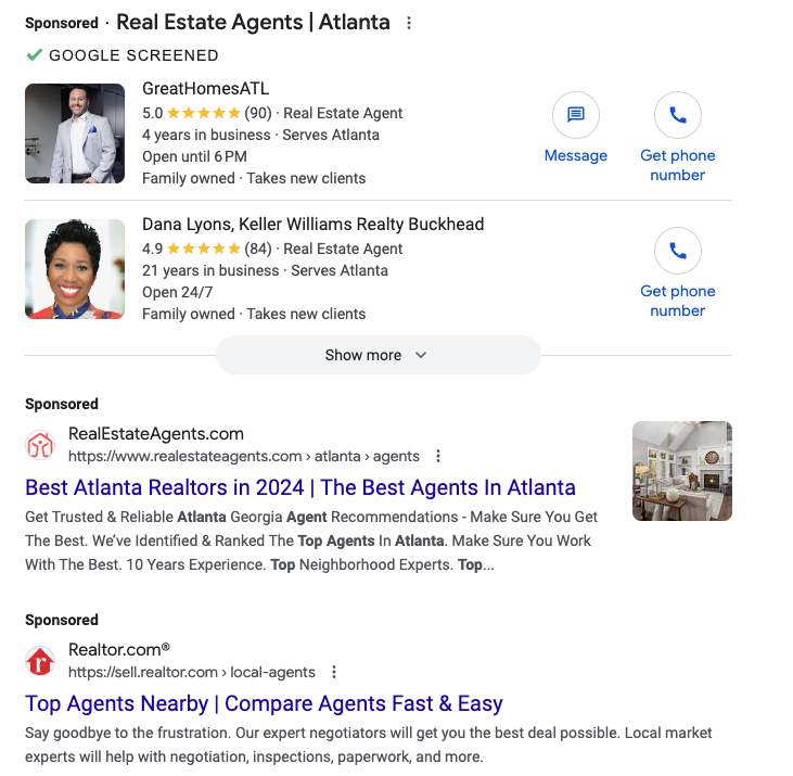 Housing ad example on the SERP