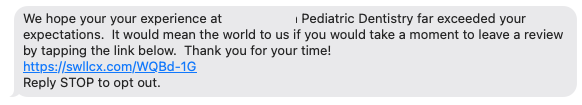 dentistry review request sms example